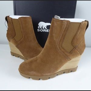 Sorel Joan Uptown Chelsea Wedge Waterproof Suede Leather Booties Platform Boots